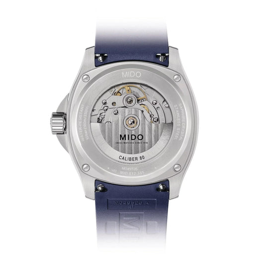 Mido multifort tv big orologio automatico acciaio con big date e cinturino in gomma blu splendido orologio svizzero