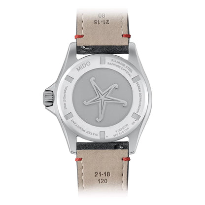 Orologio mido ocean star worldtimer argento automatico con cinturino in pelle beige e cuciture rosse