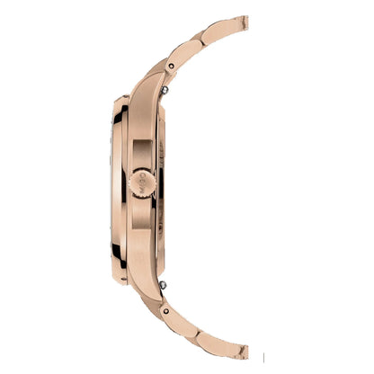 Orologio mido multifort tv 35mm marrone con diamanti e bracciale acciaio finitura pvd oro rosa elegante e automatico