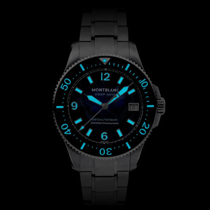 Montblanc iced sea oxygen deep 4810c diver watch with black ceramic case bracelet and blue luminescent markers