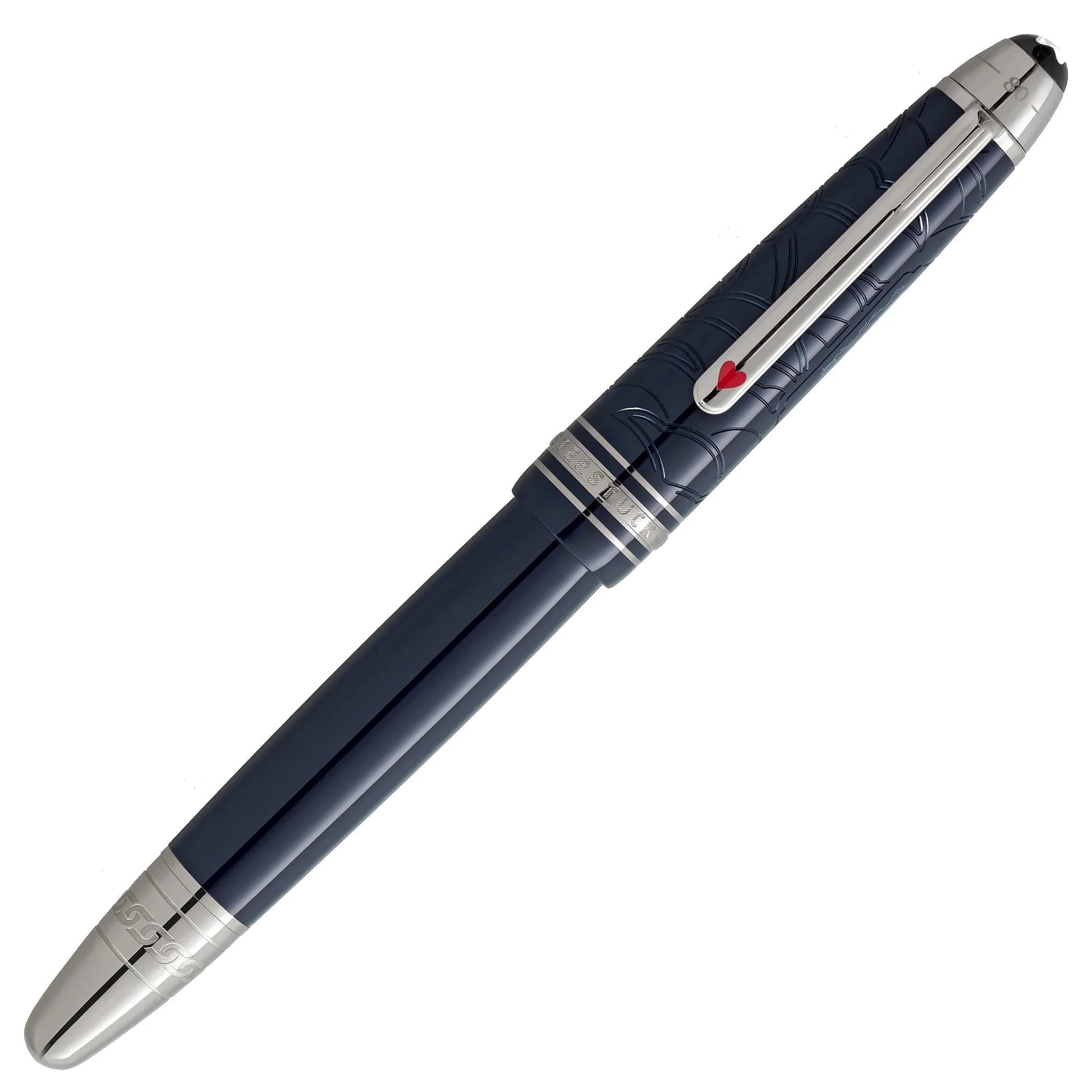 Montblanc stilografica legrand meisterstück punta m navy blu con dettagli argento e cuore rosso clip tema around the world