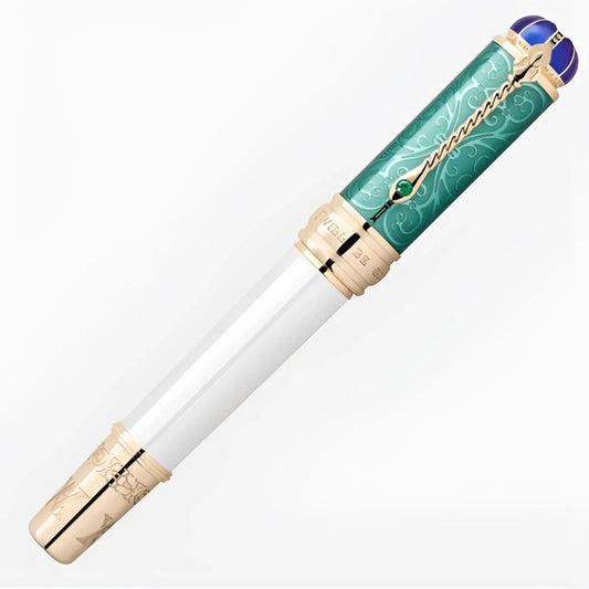 Montblanc patron stilografica colore teal con oro esclusivo e cappuccio con gemma blu omaggio a regina vittoria