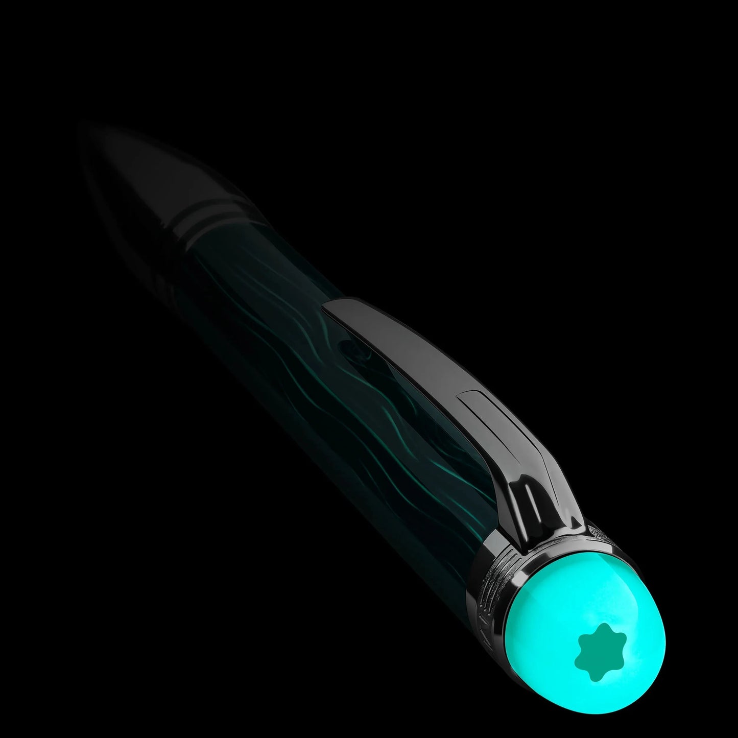 Penna a sfera montblanc starwalker polargreen metal 132912 in teal lucido con clip argento e cappuccio luminoso dell’aurora boreale