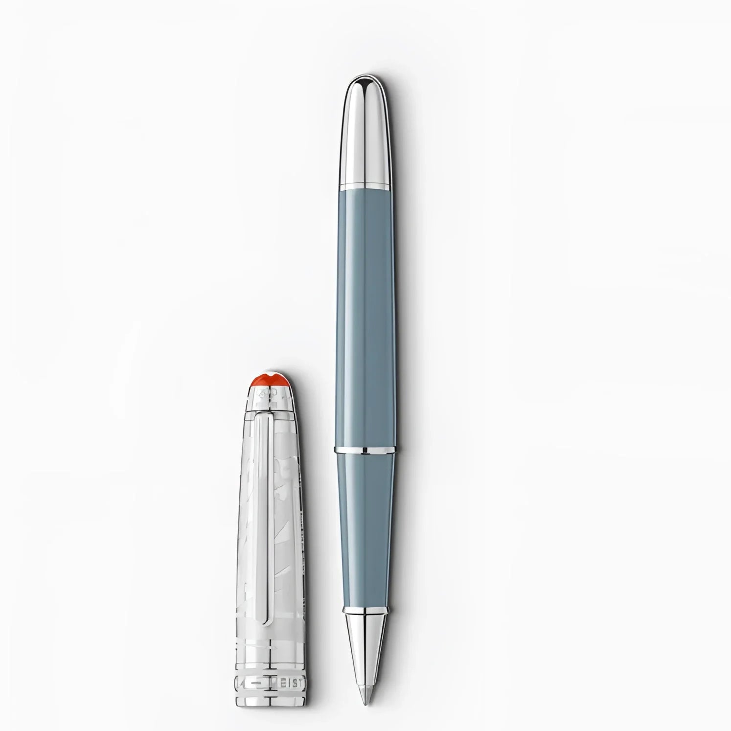 Montblanc roller meisterstück x olympic heritage chamonix 1924 penna doué classica azzurra con cappuccio e finiture argento