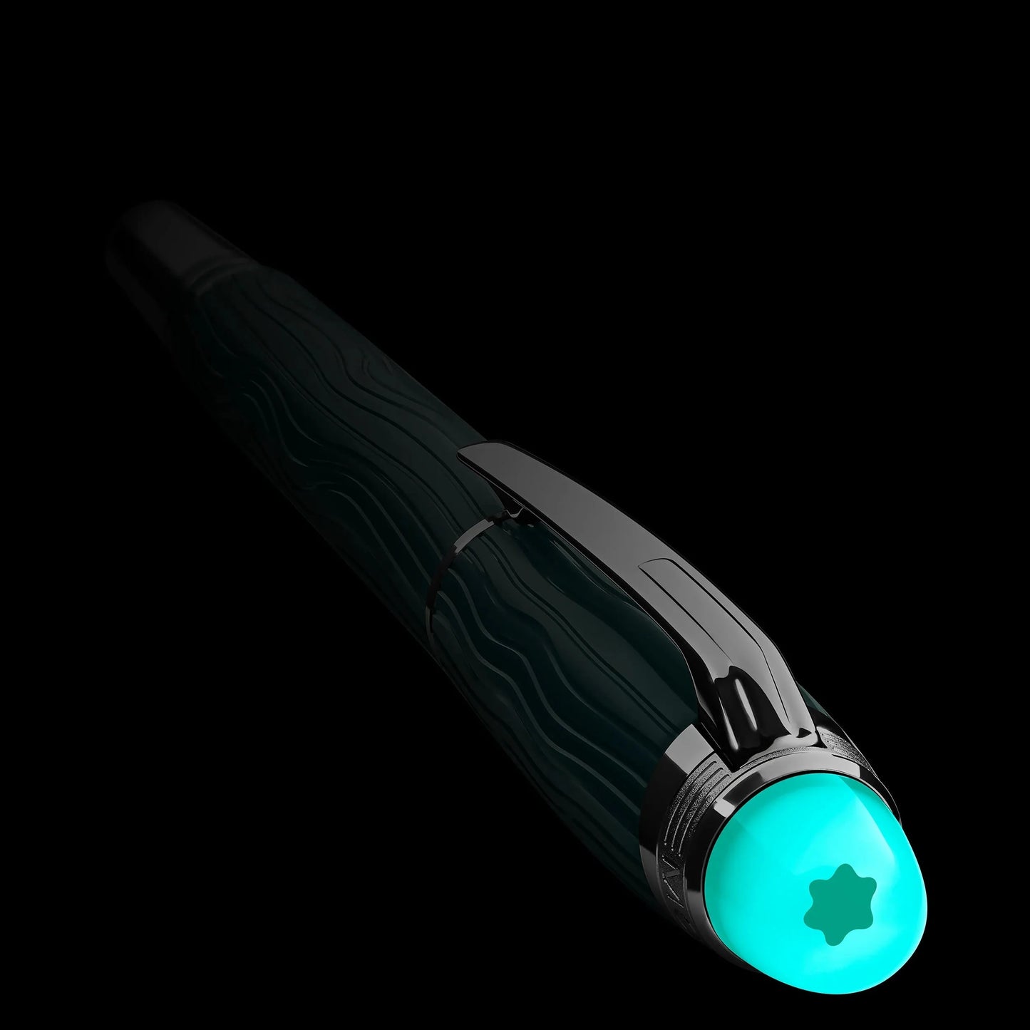 Montblanc stilografica starwalker polargreen verde scuro con corpo lucido a onde e cappuccio stella turchese dell’aurora boreale