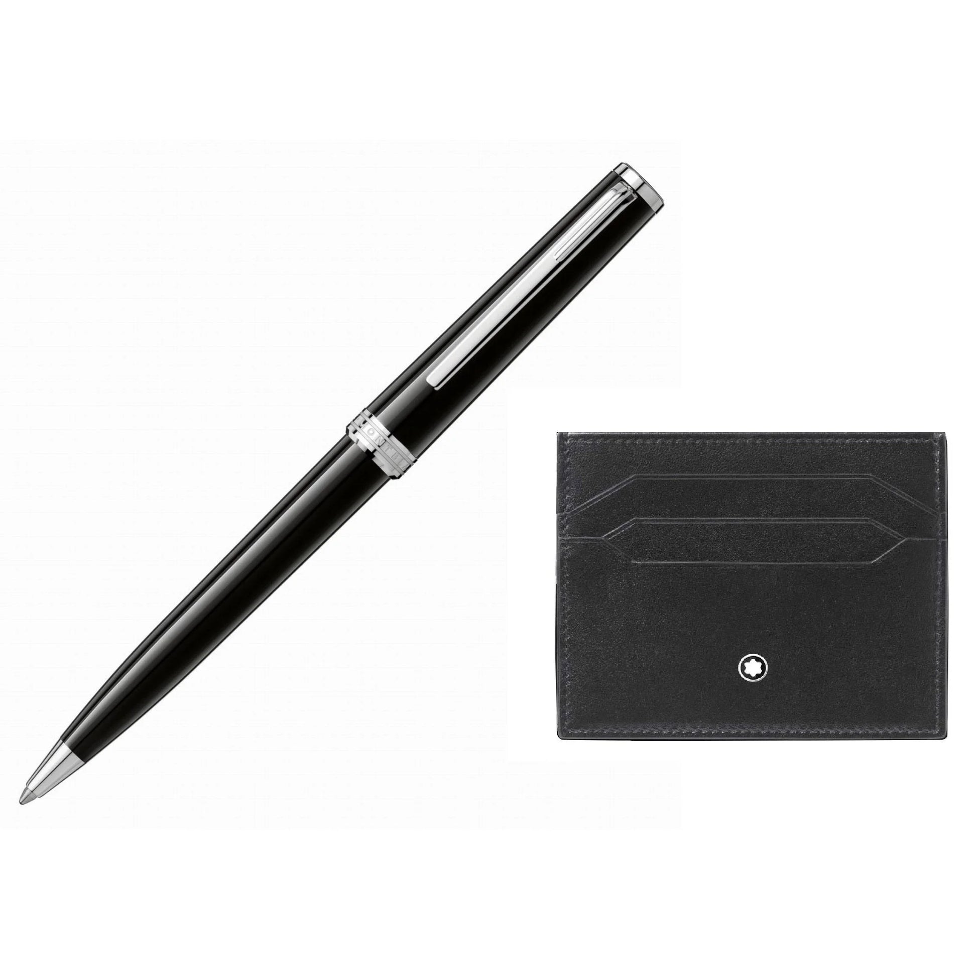 Montblanc set sfera con penna a sfera nera e portacarte di credito 6cc meisterstuck nera in pelle elegante