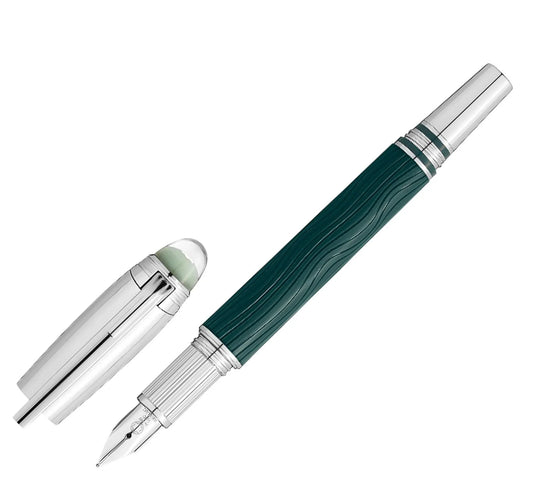 Montblanc stilografica starwalker polargreen verde smeraldo con finitura platino e dettaglio dell’aurora boreale elegante