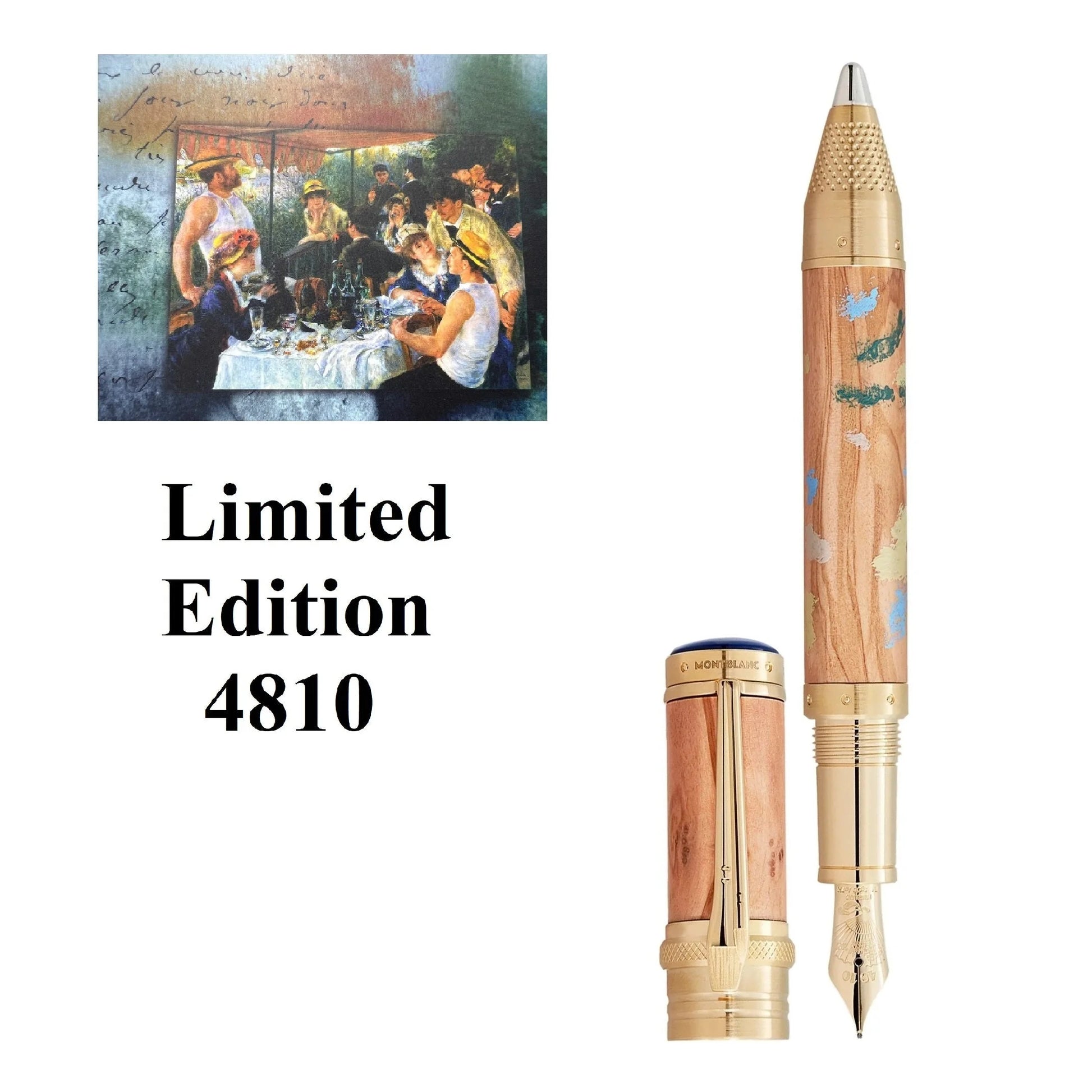 Montblanc stilografica masters of art con serbatoio in legno dorato e finitura artistica ispirata a pierre-auguste renoir
