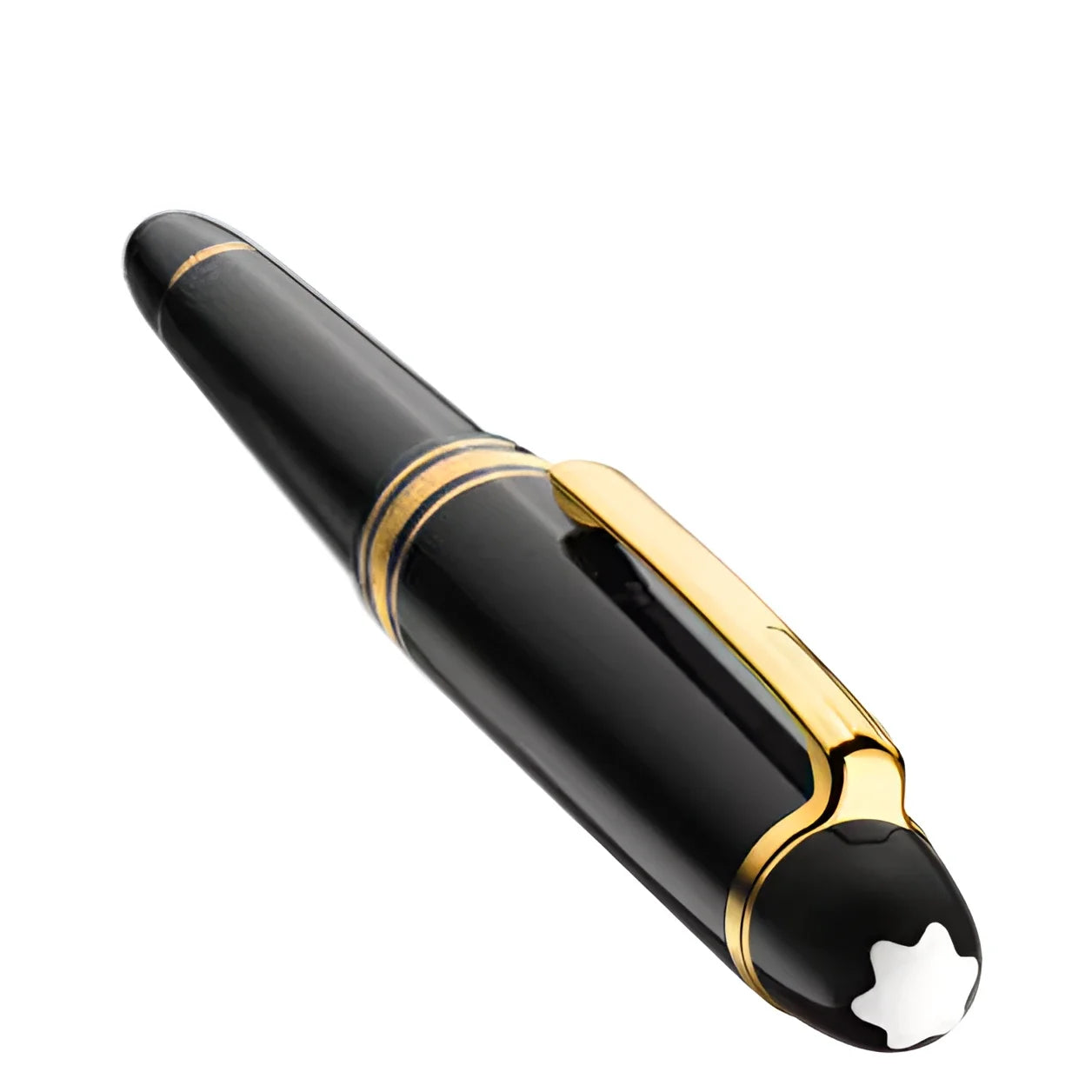 Stilografica meisterstück montblanc nero con finitura oro e stella bianca sul cappuccio punta m modello 132464