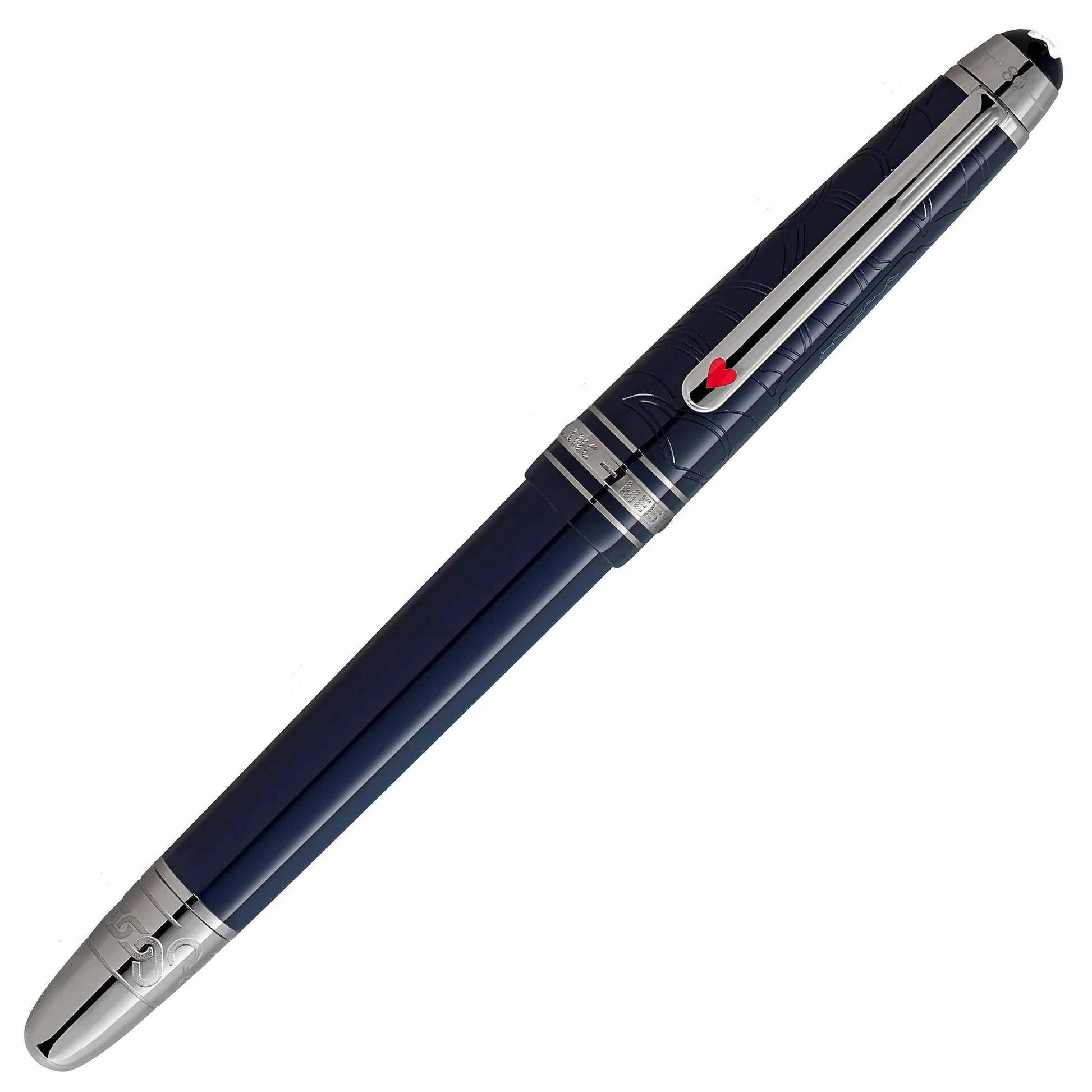 Montblanc roller classique meisterstück around the world in 80 days 132880 penna stilografica blu navy con accenti argento e cuore rosso
