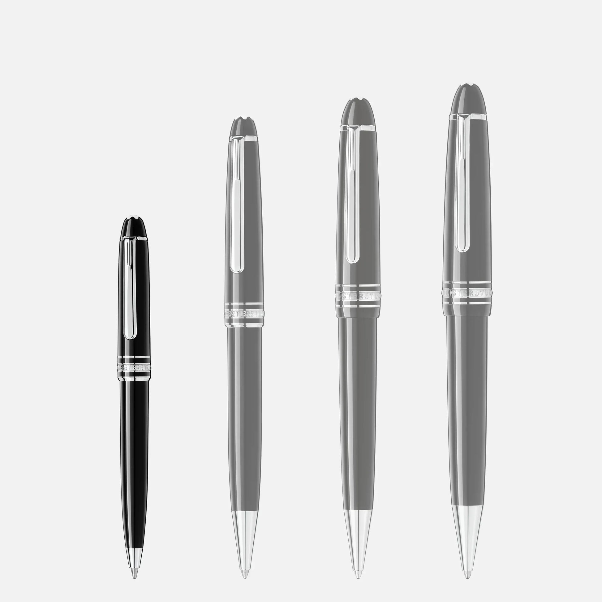 Set di quattro penne montblanc meisterstück penna a sfera in pregiata resina nera e grigia con dettagli in argento