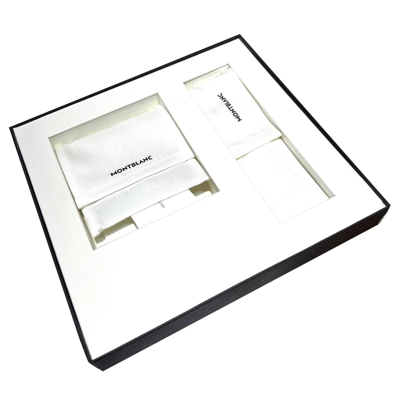 Montblanc set sfera con sfera e portacarte di credito 6cc meisterstuck nera in elegante confezione bianca e nera