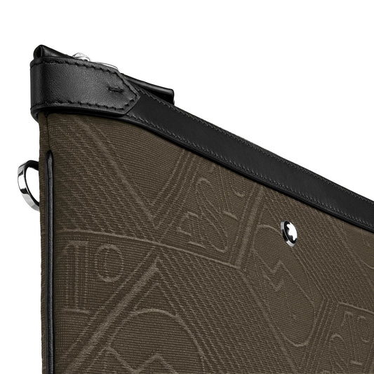 Montblanc pochette 4810 kaki verde tessuto jacquard con rifiniture in pelle nera e accessorio ricercato elegante