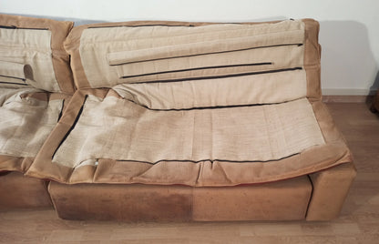 Divano bog o in pelle e pelle scamosciata beige e marrone con cuscini disordinati vintage di carlo bartoli per rossi di albizzate 1970 set di 2