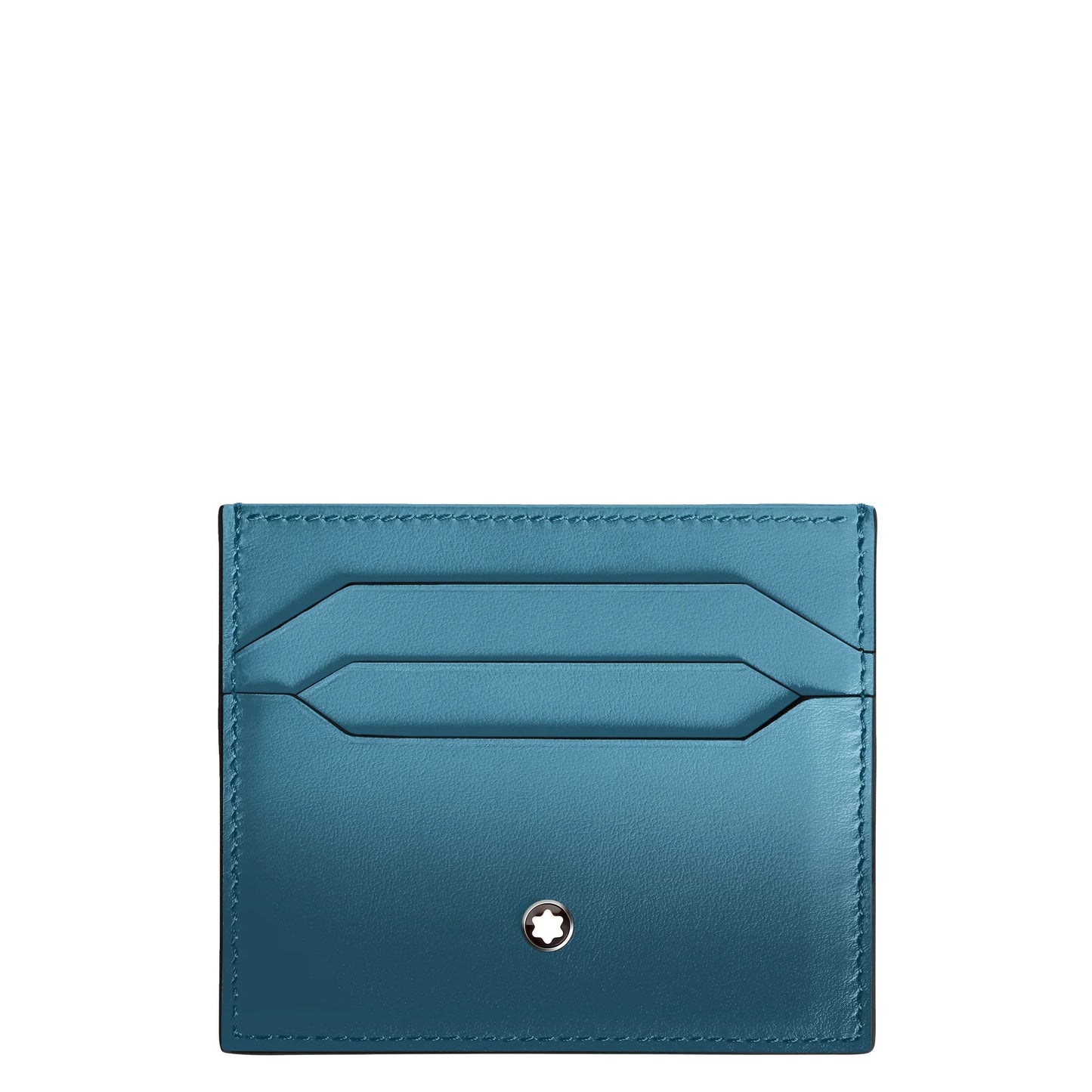 Porta carte Montblanc meisterstück in pelle blu fumé con 6 scomparti e logo argentato centrale