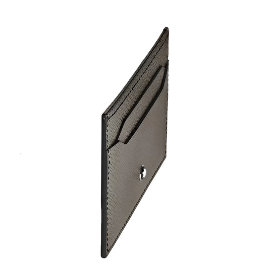 Montblanc porta carte in pelle stampa saffiano grigio medio con cinque scomparti e chiusura metallica argentata