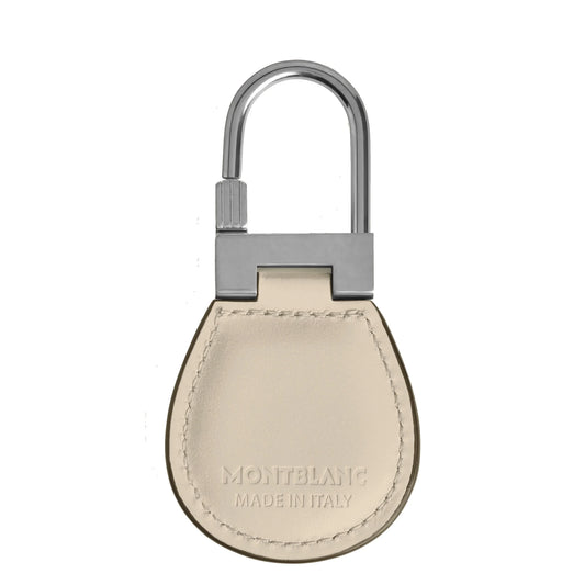 Cream-colored leather portachiavi meisterstück with polished silver clasp and montblanc logo in pelle liscia beige nuvolato