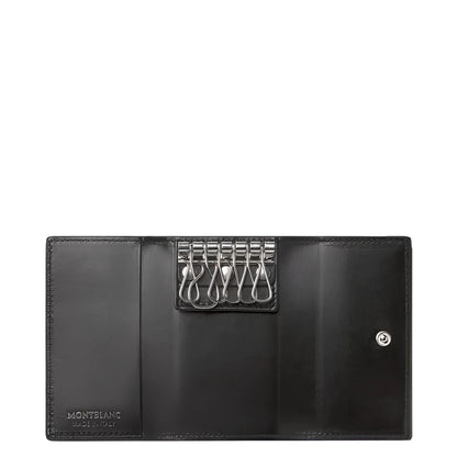Astuccio portachiavi meisterstück montblanc in pelle nera con anelli in metallo argento e logo impresso