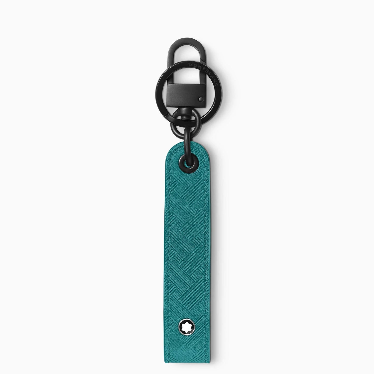 Montblanc portachiavi extreme 3.0 fern blue in pelle turchese con trama a spina di pesce e hardware nero in metallo