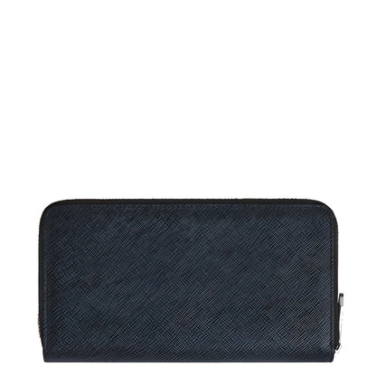 Portafoglio montblanc blu sartorial goffrata nera con 12 scomparti e cerniera in pelle sartorial goffrata