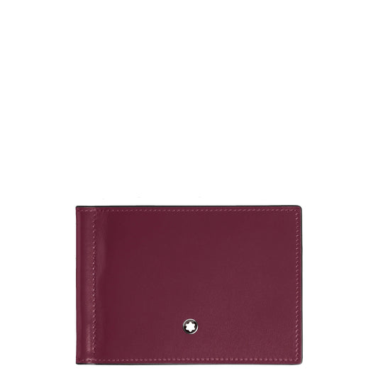 Portafoglio pieghevole meisterstück in pelle bordeaux con cuciture precise ed emblema argentato centrale