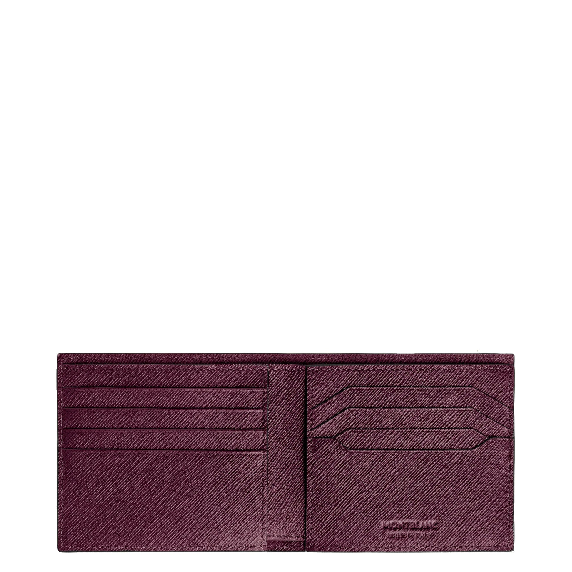 Portafoglio montblanc deep burgundy in pelle stampa saffiano con otto scomparti multi lime e cuciture precise