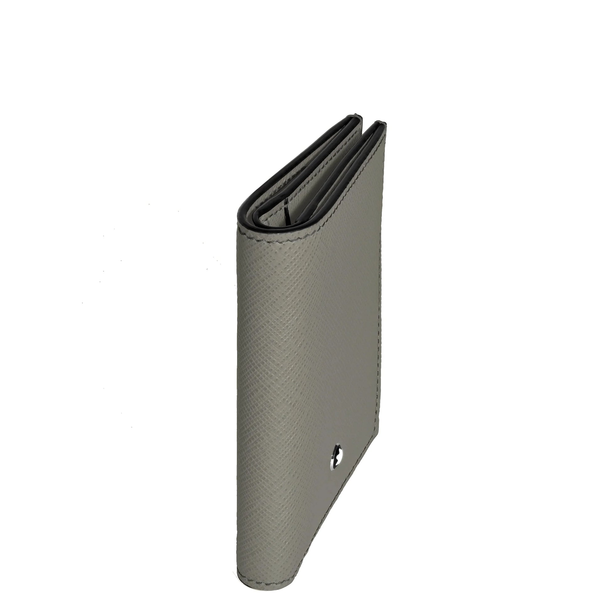Montblanc portafoglio mini grigio medio in pelle stampa saffiano con cuciture nere e logo argentato elegante