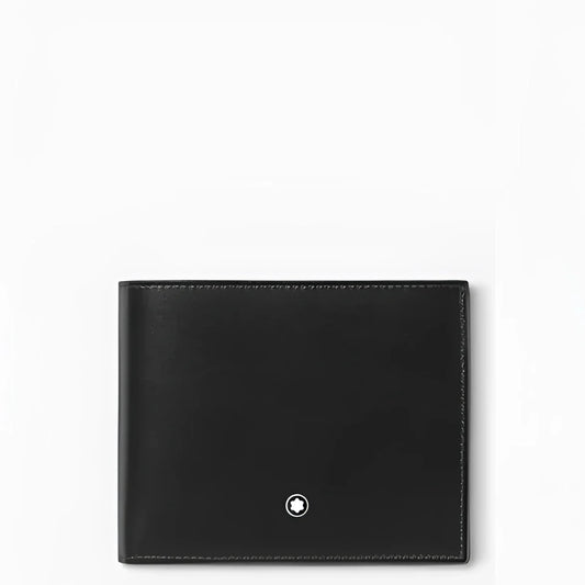 Portafoglio montblanc meisterstück nero in vitello pieno fiore con 10 scomparti e emblemma stella argento