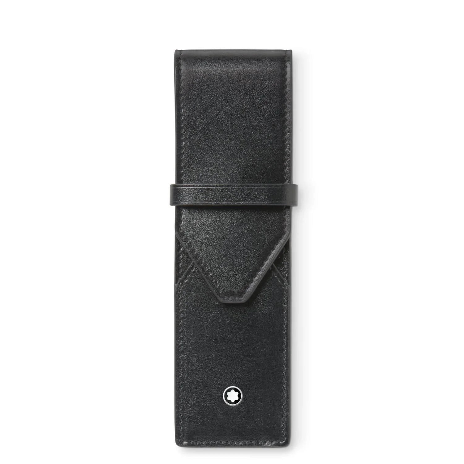 Montblanc astuccio per 2 strumenti da scrittura in pelle lucida nera con logo stella argento penne meisterstück