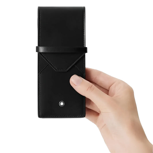 Montblanc astuccio in liscia pelle nera con chiusura a patta cucita e logo stella argento montblanc meisterstück classique