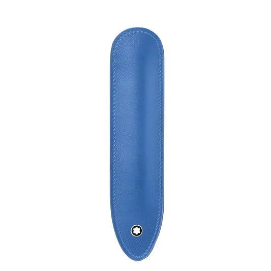 Astucci montblanc meisterstück dusty blue in pelle blu dusty con emblema argento per un strumento da scrittura