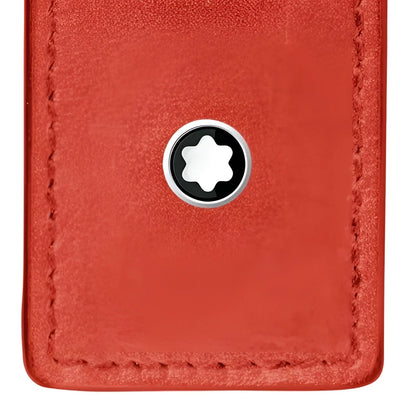 Red suede wallet with silver and black montblanc emblem for penna meisterstück corallo all’elegante astuccio