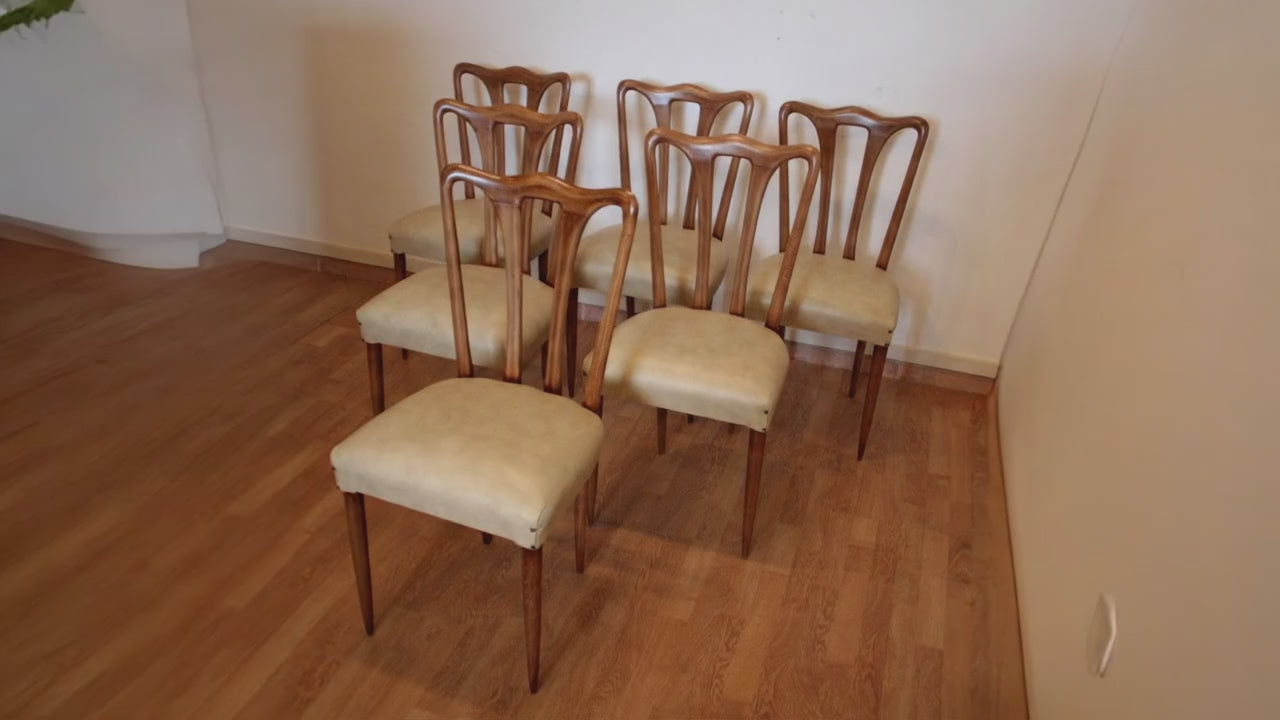 Set di 6 sedie mid-century modern in similpelle bianca — Italia, anni '60