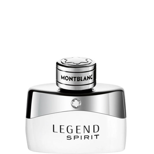 Bottiglia di montblanc legend spirit eau de toilette 30ml con corpo bianco elegante e tappo argentato con emblema stella