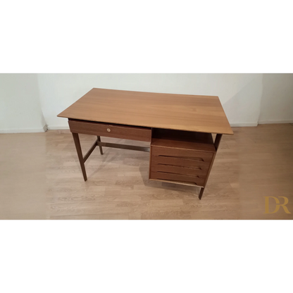 Scrivania Palutari in legno design 1950 con cassetti e linee pulite vintage antico