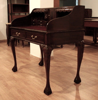 Ornate scrittoio scrivania ufficio in stile chippendale inglese con gambe inarcate e secretaire noce ecope