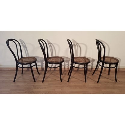 Set di 4 sedie Thonet Italia in faggio curvato con sedute in canna intrecciata