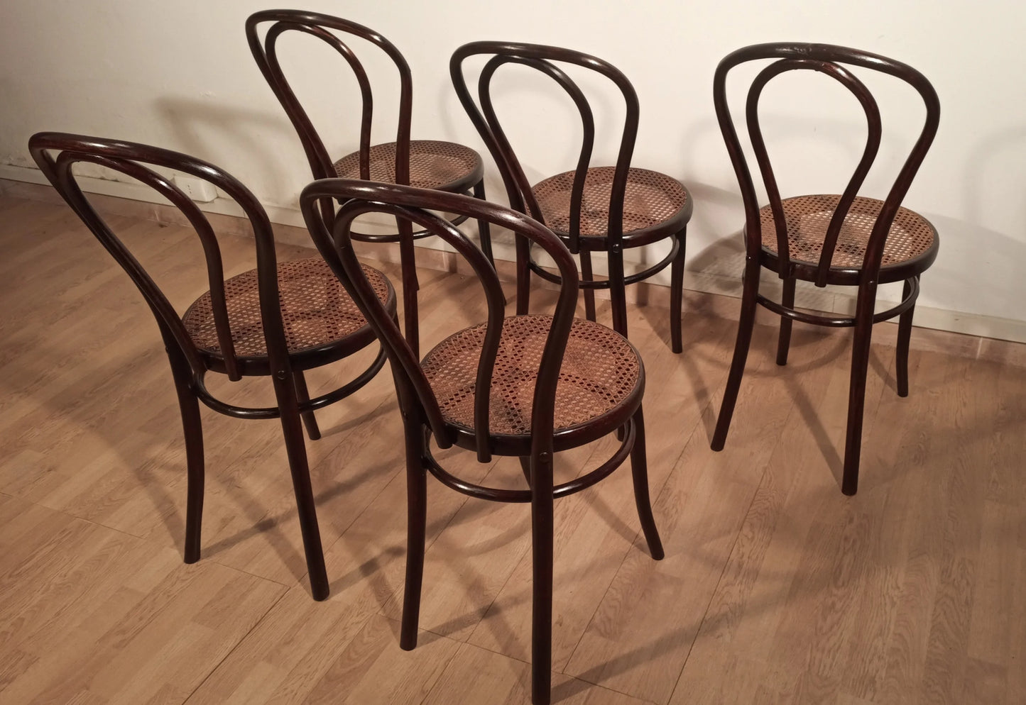 Set di 5 sedie stile Thonet Drava con sedili impagliati in legno curvato vintage del XXI secolo