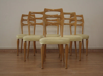 Set di 6 sedie da pranzo mid-century moderne di vittorio dassi anni 50 in legno per dario raia antiquariato