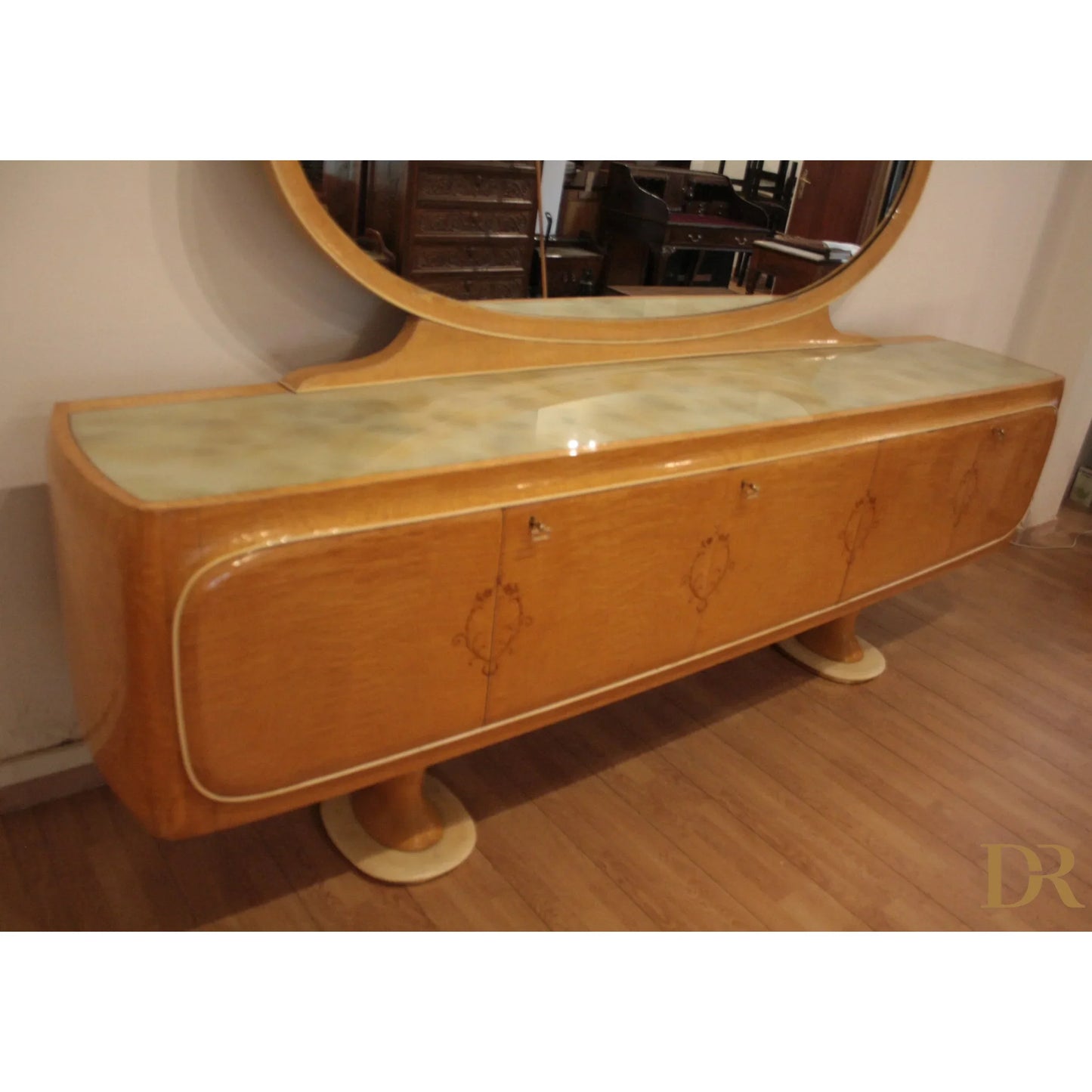 Art deco vanity con specchio di vittorio dassi anni 50 per pranzo mid-century moderna da dario raia antiquariato