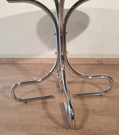 Base tavolino da caffè con gambe tubolari curve in acciaio cromato italia per ripiano in vetro fumé