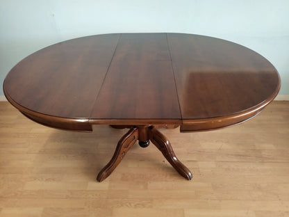 Tavolo tondo allungabile stile luigi filippo vintage in legno con base a colonna per arredare la casa