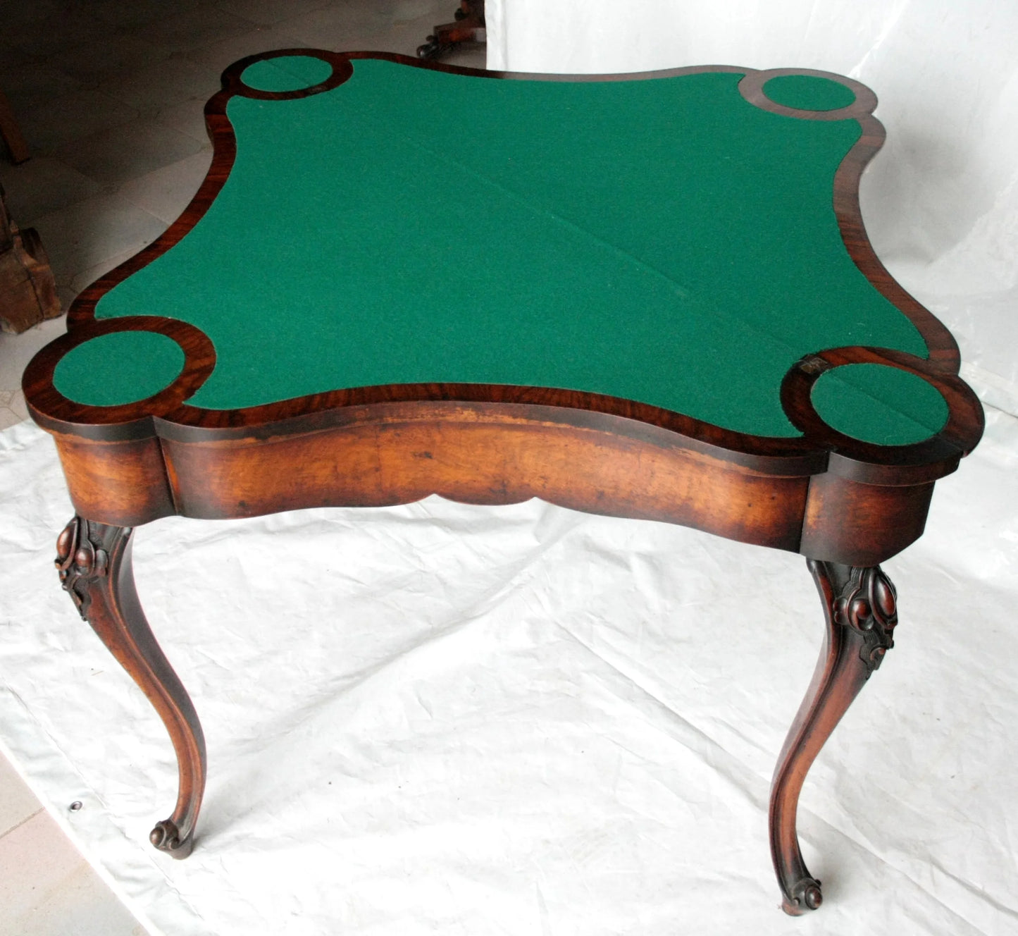 Console tavolo da gioco inglese fine XVIII secolo con piano in feltro verde antico manifattura inglese tardo eccezionale qualità ebanistica