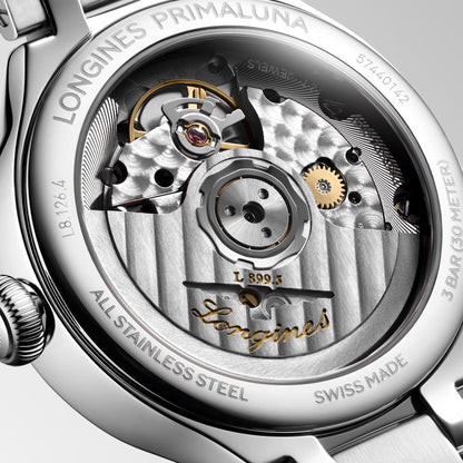 Longines orologio Primaluna Moonphase 34mm madreperla diamanti automatico acciaio L8.126.4.87.6