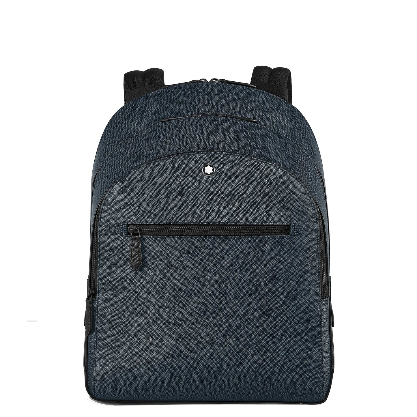 Montblanc zaino medio in pelle sartorial goffrata blu con tre scomparti stile urbano sofisticato tweed blu