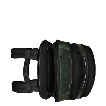 Montblanc zaino medio presenta motivo geometrico nero e verde oliva con tre scomparti e spallacci neri